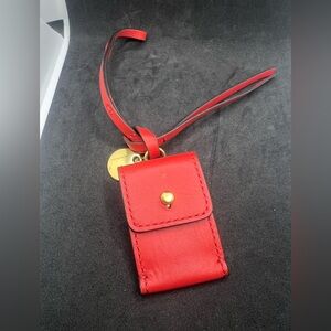 Cole Haan Red Leather Keychain with Gold Charm